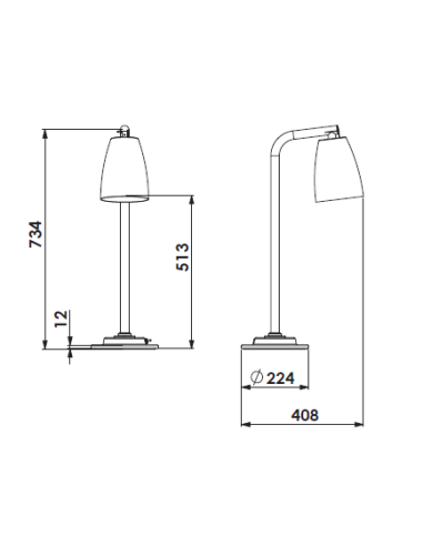 Heating lamp - Fixed arm - Dimensions 22.4 x...