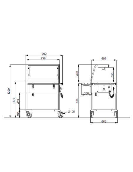 Thermal trolley - Halogen lamps - Capacity 2 x GN 1/1 h 20 cm - Dimensions 90 x 66.5 x 129.9 h cm