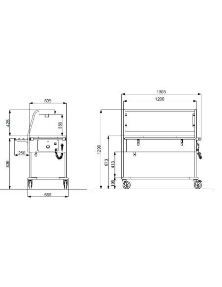 Thermal trolley - Halogen lamps - LED lighting - Capacity 3 x GN 1/1 - cm 130.3 x 66.5 x 129.9 h