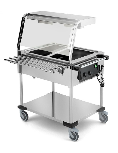 Carro térmico - Lámparas halógenas - Depósitos separados - Capacidad 2 x GN 1/1 - cm 90 x 66,5 x 129,9 h