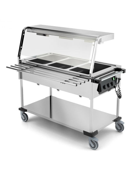 Carro térmico - Lámparas halógenas - Depósitos separados - Capacidad 3 x GN 1/1 - cm 130,3 x 66,5 x 129,9 h