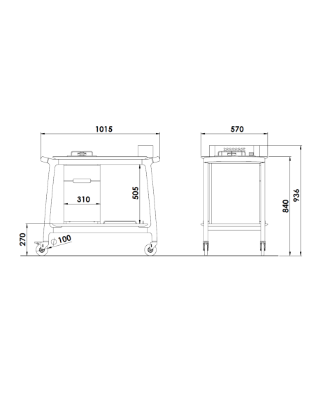 Carro de flambear - Madera maciza - Quemador individual - cm 101.5 x 57 x 93.6 h