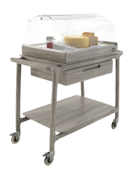 Carro con vitrina refrigerada - Madera maciza - N.2 estantes - cm 101.5 x 57 x 119.7 h