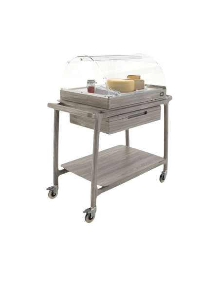 Carrello con vetrina refrigerata - Legno massello - N.2 ripiani - cm 101.5 x 57 x 119.7 h