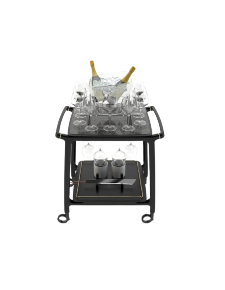 Champagne trolley - Solid wood - N.2 glacettes - Bucket for bottles - cm 77.5 x 59.4 x 115.2 h