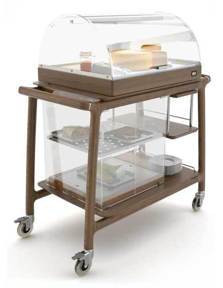 Carro con vitrina refrigerada - Madera maciza - N.1 estante - N.2 vitrinas - cm 101.5 x 57 x 119.7 h