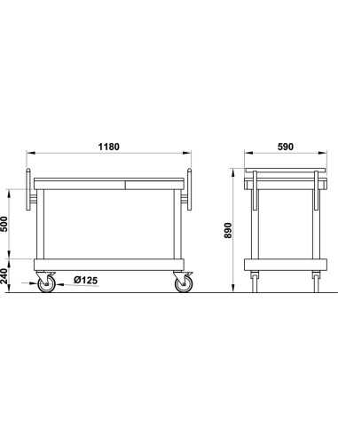 Service trolley - Removable shelf - Solid wood...