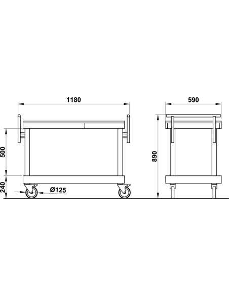 Carrello di servizio - Pianetto estraibile - Legno massello - Dimensioni cm 118 x 59 x 89 h