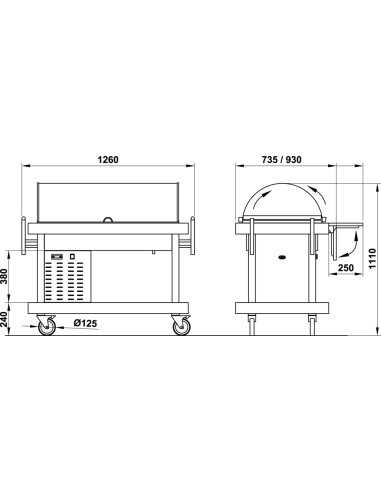 Carrello refrigerato - Legno massello - Cupola...