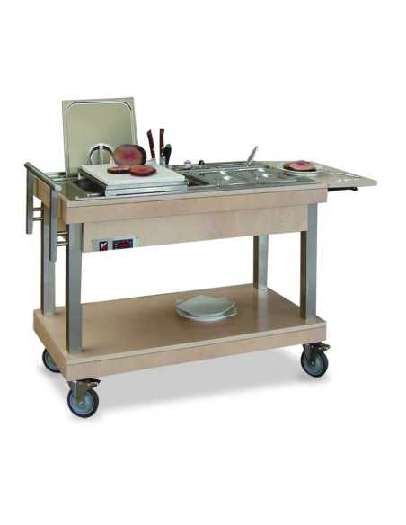 Thermal trolley - Solid wood - Stainless steel tub with tap - Dimensions 136.6 x 59 x 87.5 h cm
