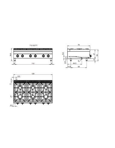 Cocina de gas - Encimera - 6 quemadores -...