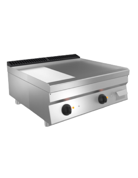 Electric fry top - Counter top - 1/3 grooved 2/3 smooth stainless steel plate - Three-phase - 80 x 70 x 29.5 h cm
