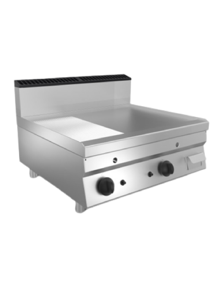 Gas fry top - For counter - 1/3 grooved 2/3 smooth stainless steel plate - Dimensions 80 x 70 x 29.5 h cm