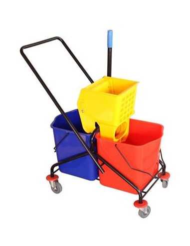 Carro de limpieza con 2 cubos y escurridor