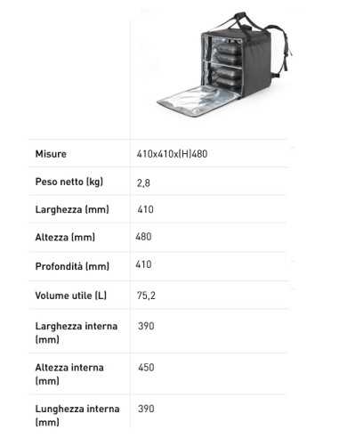 Zaino per consegna alimenti - Nero - Fino a 10...