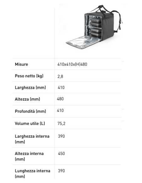 Food delivery backpack - Black - Up to 10 pizza boxes - Thermal - 41 x 41 x 49h cm
