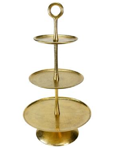 Soporte para tartas de tres niveles - Aluminio dorado - Baldas de 38/30/22 cm - Dimensiones 72 cm