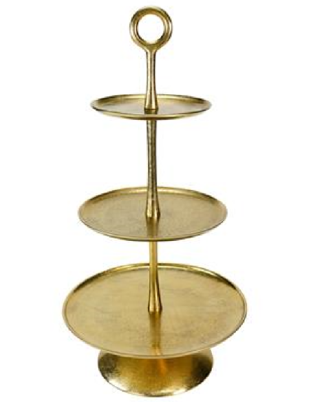 Alzata a tre piani - Alluminio gold - Ripiani da cm 38/30/22 - Dimensioni cm 72