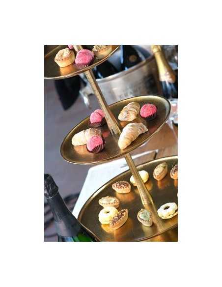 Three tier cake stand - Gold aluminum - Shelves of 38/30/22 cm - Dimensions 72 cm