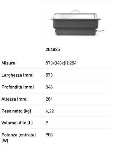 Chafing dish - Elettrico - Potenza W 900 -...