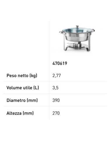 Round chafing dish - With containers for fuel -...