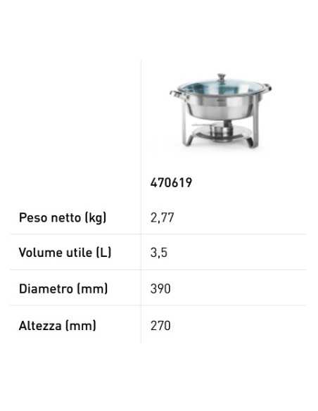 Chafing dish rotondo - Con contenitori per combustibile - mm Ø 390 x 270 h