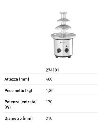 Chocolate fountain - Capacity Kg 1/1,5 - mm Ø...