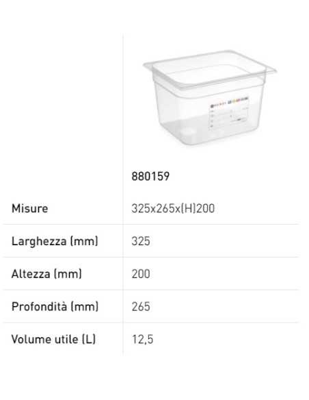 Container - Gastronorm 1/2 - With label - In polypropylene - Various capacities - mm 325 x 265