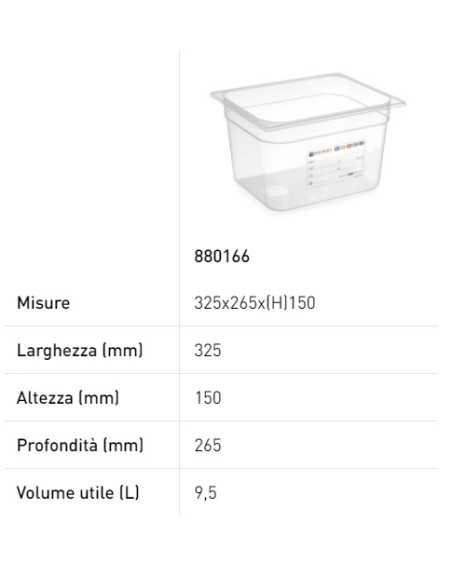 Container - Gastronorm 1/2 - With label - In polypropylene - Various capacities - mm 325 x 265