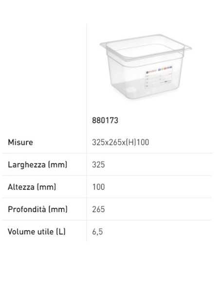 Contenitore - Gastronorm 1/2 - Con etichetta - In polipropilene - Capacità varie - mm 325 x 265