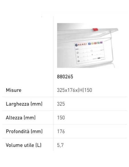 Contenedor - Gastronorm 1/3 - Con etiqueta - En polipropileno - Varias capacidades - mm 325 x 176
