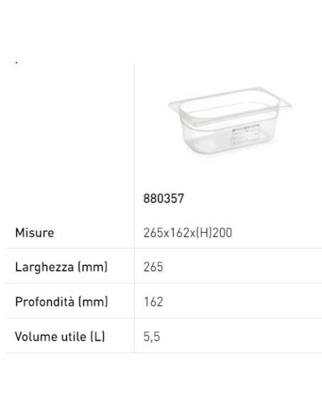 Container - Gastronorm 1/4 - With label - In polypropylene - Various capacities - mm 265 x 162