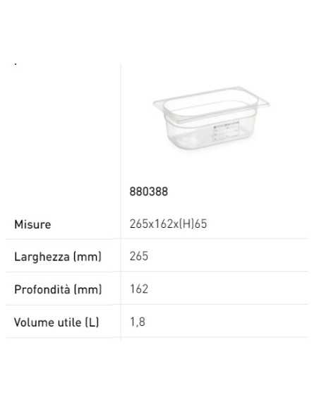 Container - Gastronorm 1/4 - With label - In polypropylene - Various capacities - mm 265 x 162