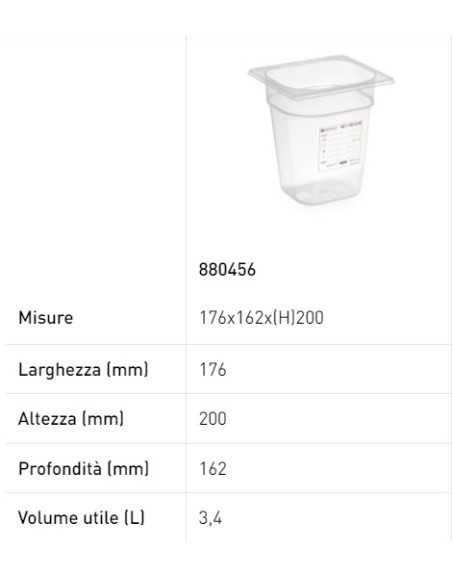 Container - Gastronorm 1/6 - With label - In polypropylene - Various capacities - mm 176 x 162