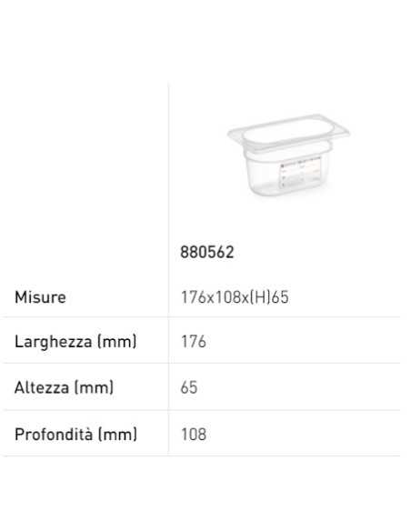 Contenitore - Gastronorm 1/9 - Con etichetta - In polipropilene - Capacità varie - mm 176 x 108