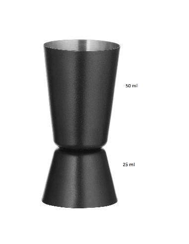 Black measuring cup - 2 sides - Capacity ml 25 ml 50 - Dimensions mm Ø 70 x 75h