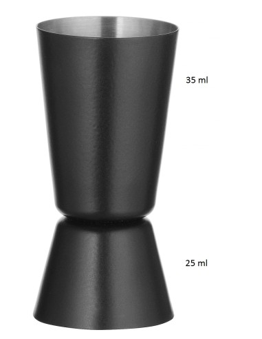 Black measuring cup - 2 sides - Capacity ml 25 ml 35 - Dimensions mm Ø 40 x 73h