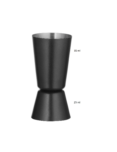 Black measuring cup - 2 sides - Capacity ml 25 ml 35 - Dimensions mm Ø 40 x 73h