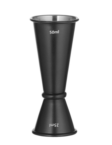 Vaso medidor negro - 2 lados - Capacidad ml 25 + ml 50 - Dimensiones mm Ø 40 x 110h