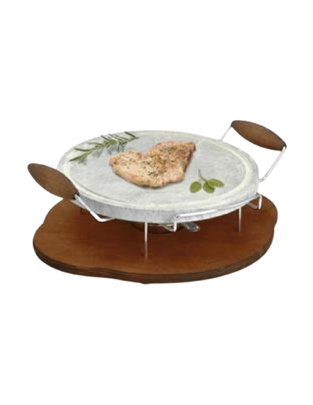 Petra ollare tonda - Supporto legno/inox - Fornello - Dimensioni cm 30 Ø