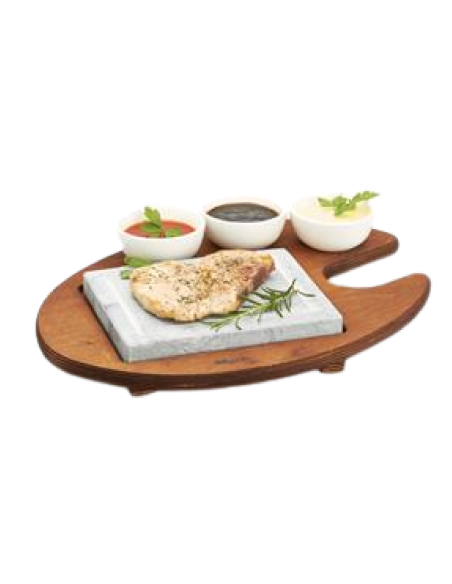 Petra ollare rettangolare - Supporto legno - 3 ciotole - Dimensioni cm 16 x 20