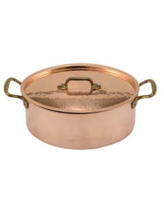 Oval saucepan - Lid - Tinned copper - Brass handles -...