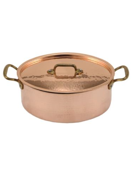 Casseruola ovale - Coperchio - Rame stagnato - Manici ottone - Dimensioni cm 30 Ø