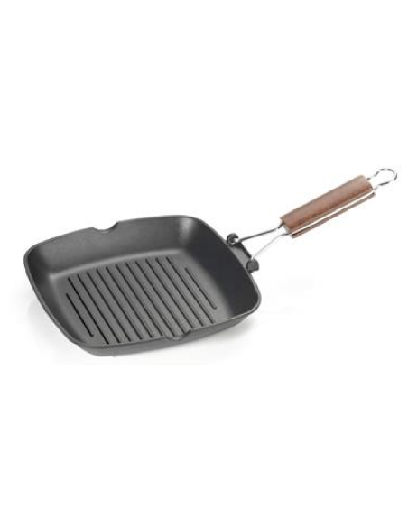 Sartén grill cuadrada - Aluminio antiadherente - Asa plegable - Dimensiones 28 x 28 cm
