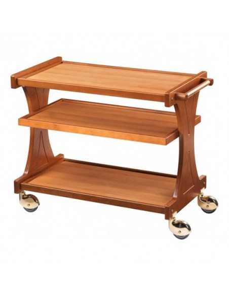 Carrello di servizio in legno - Struttura in legno multistrato - 3 ripiani - Color noce - cm 86 x 55 x 85h